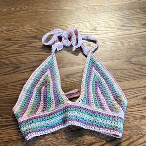 Darah Dahl Crochet Halter Top in Pastel Stripes Size Small/Medium